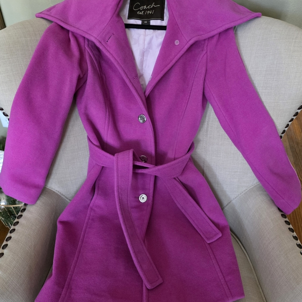 NWOT Coach Extra Small Fusha Peacoat With Silver Buttons - Picture 7 of 12